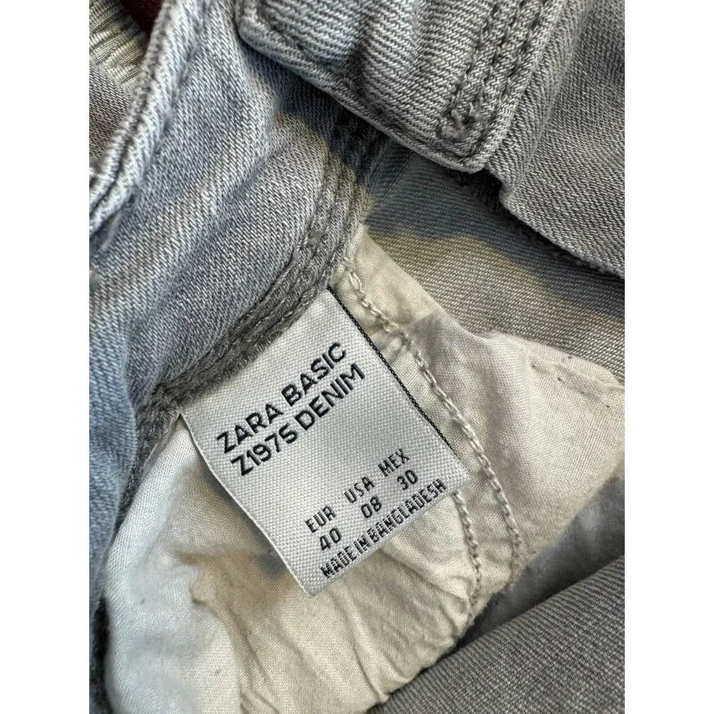Zara Basic Jeans Z1975 Womens 8 Soft Heather Grey Skinny Stretch Cuff Zip